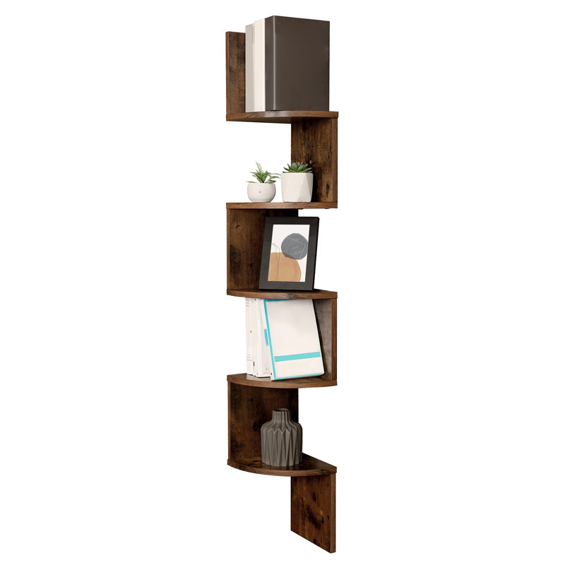 Carol 127.5cm H x 20cm W Corner Bookcase, Rustic Brown