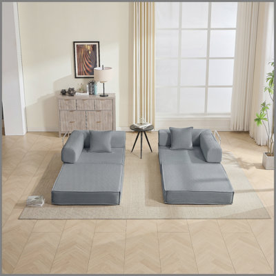 78" Convertible Sofa Bed, Modular Corduroy Couch With 2 Pillows, Space-Saving Compressed Floor Sofa, Ideal For Living Room, Bedroom, Apartment,Grey.
