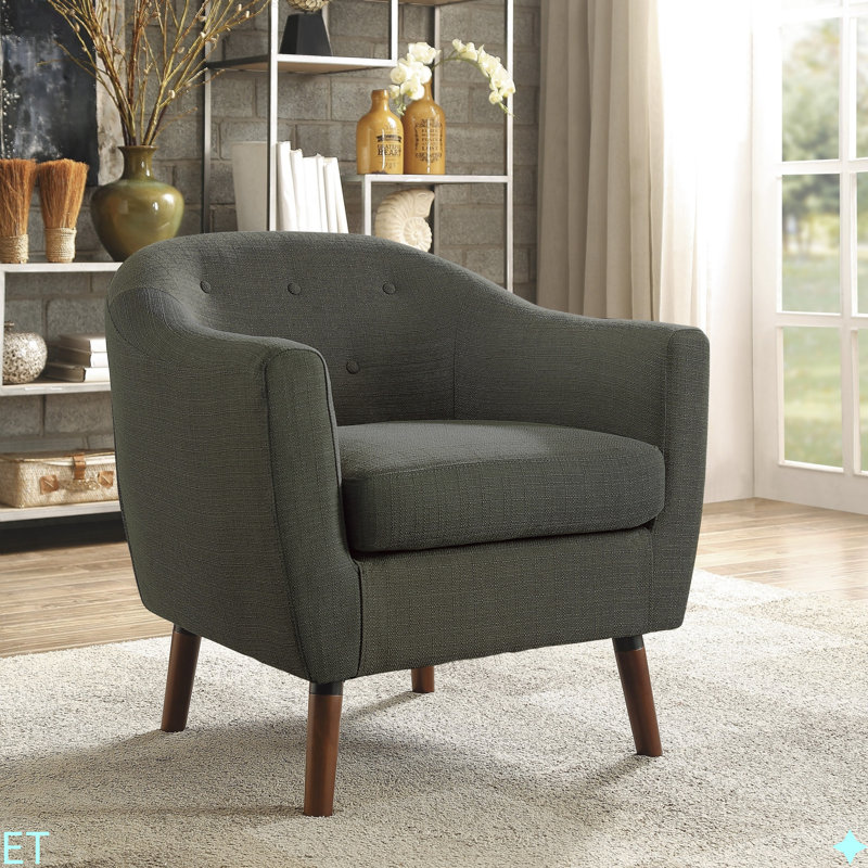 Chaise d'appoint rembourrée en tissu et pieds en bois massif capitonnés, Gris