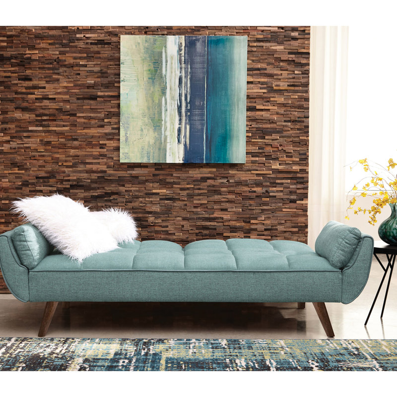Lit convertible rembourré turquoise avec tissu tissé et coussins d'accoudoirs attachés, 33 pouces de hauteur, se plie à plat - mousse à haute densité, confortable pour les invités,