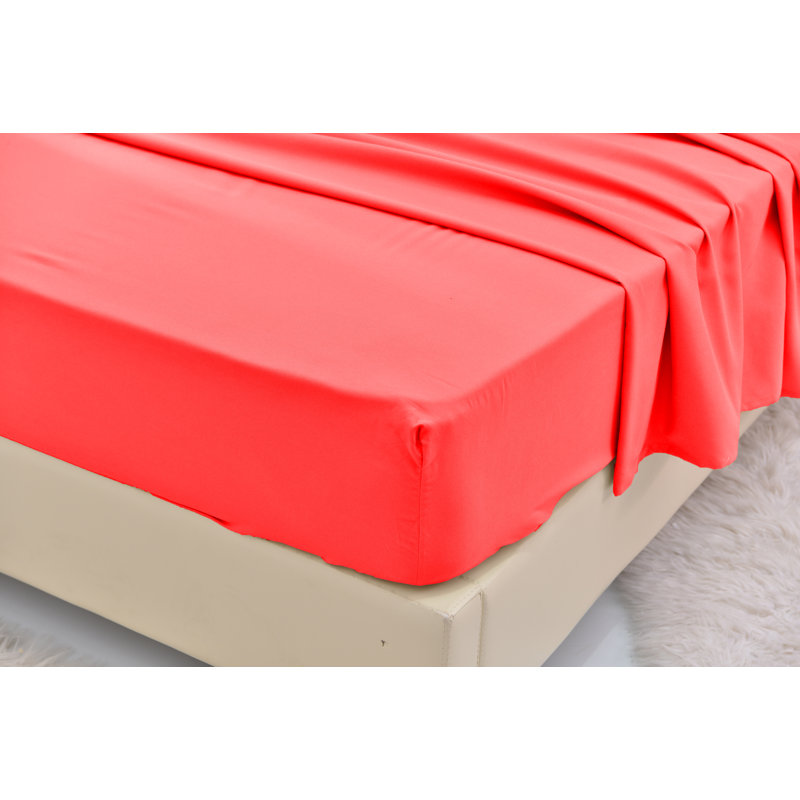 Ensemble de literie en rayonne de bambou, Corail, Ensemble de draps pour lit simple TG + un drap-hou