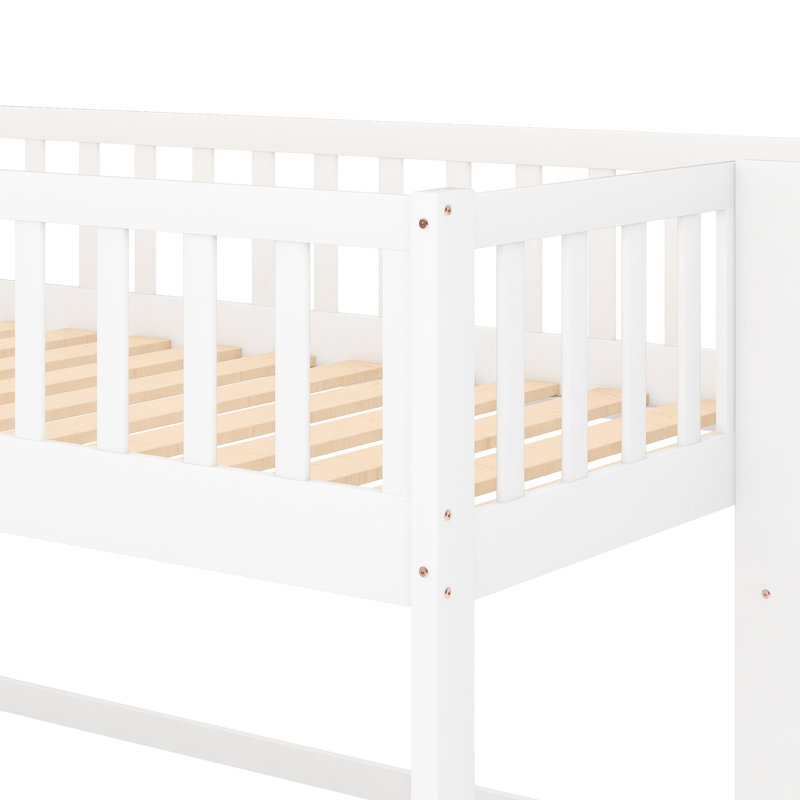 Lit mezzanine bas blanc simple avec glissoire de divertissement, Twin, White