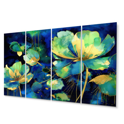 Étang de lotus vert bleu - ensemble de décoration murale en métal floral