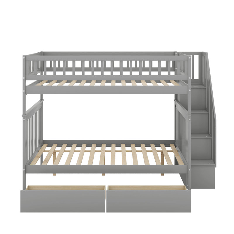 Full Over Full Bunk Bed With Drawers, Gray