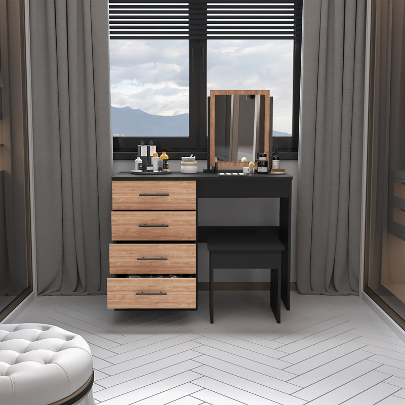 Slay Dressing Table with Mirror, Black/Honey