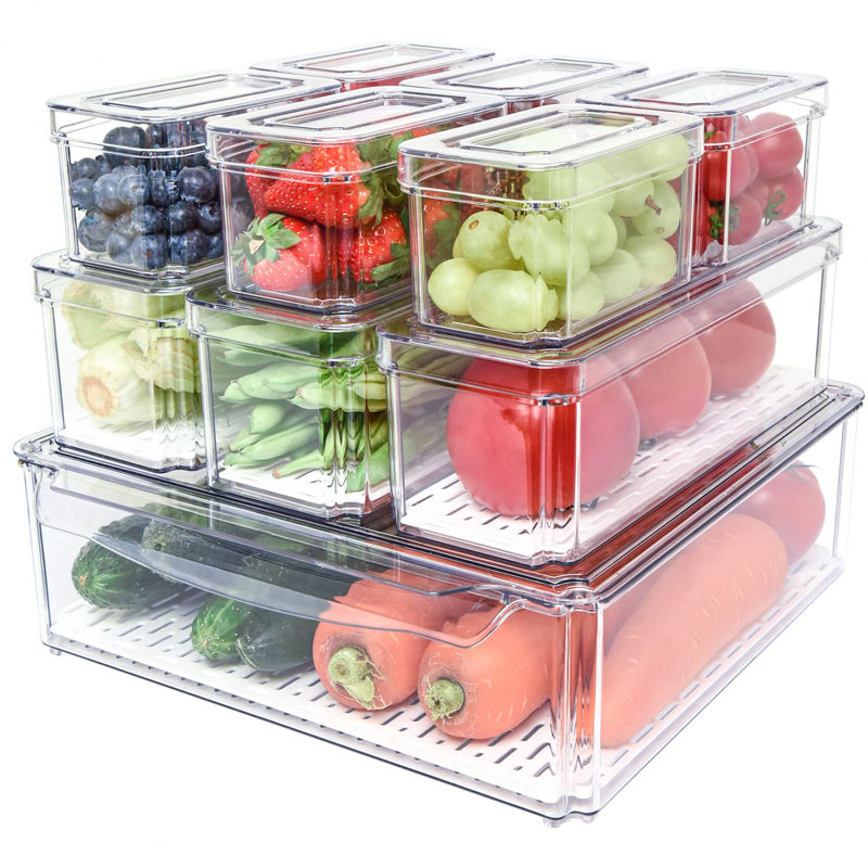 10 Pack Fridge Organizer, Stackable Refrigerator Organizer Bins With Lids, BPA-Free Produce Fruit Storage Containers For Storage Clear For Food, Drinks, Vegetable Storage