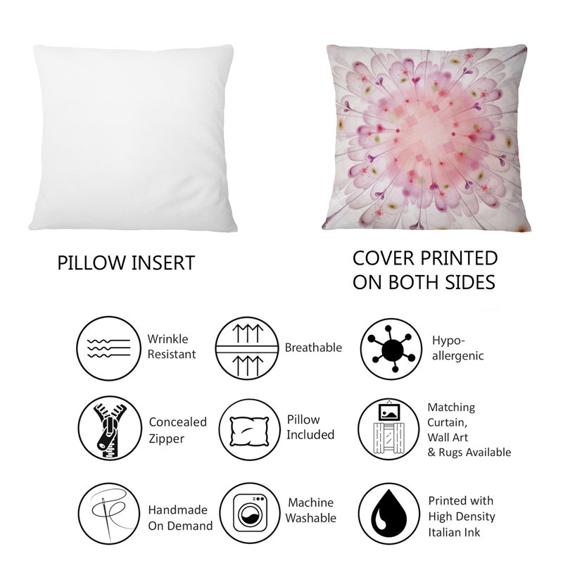 Coussin décoratif imprimé floral rose clair