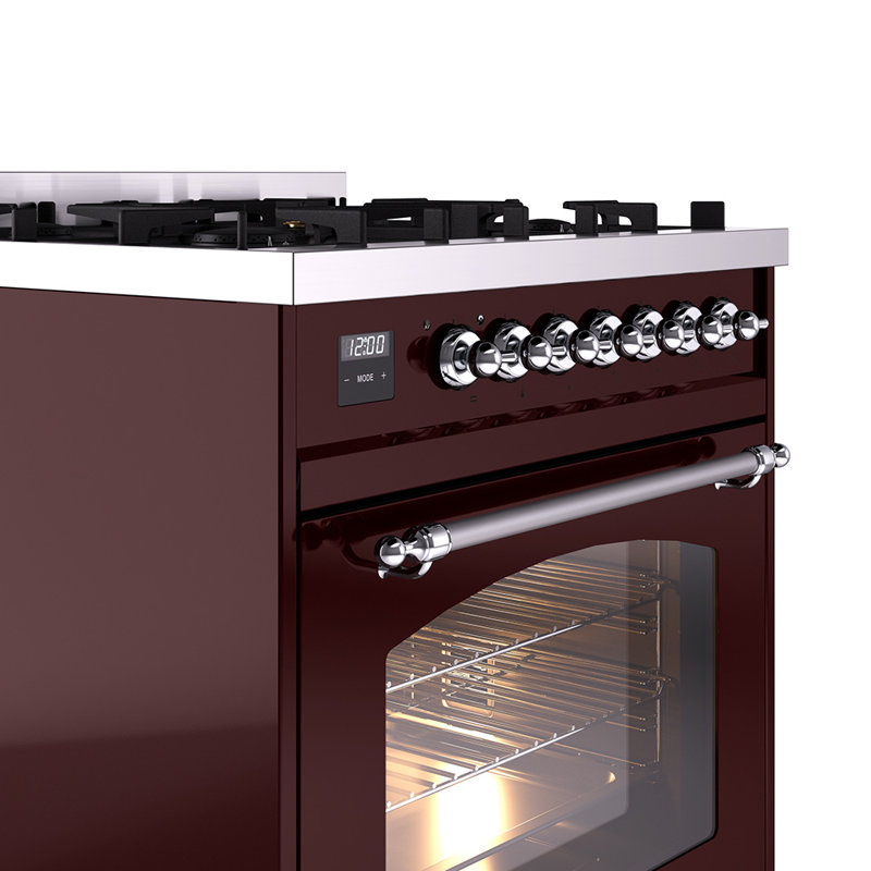 ILVE Nostalgie II 30 in Dual Fuel Range, Natural Gas, Burgundy/Chrome
