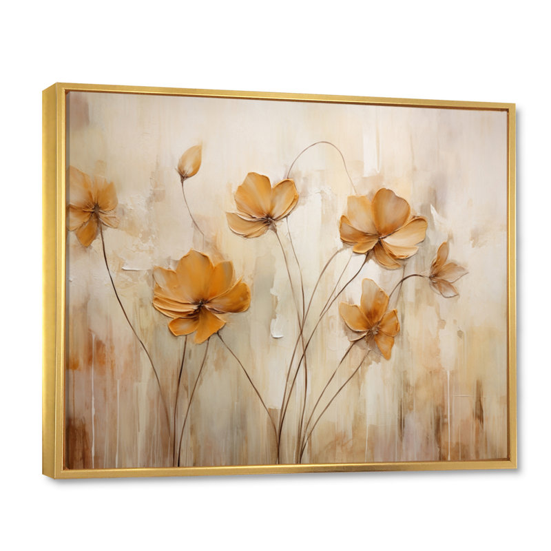 «Beige Botanical Impressions IV», reproduction d'art mural abstrait, H 24 po x l 32 po x P 1 po, Cadre flottant doré