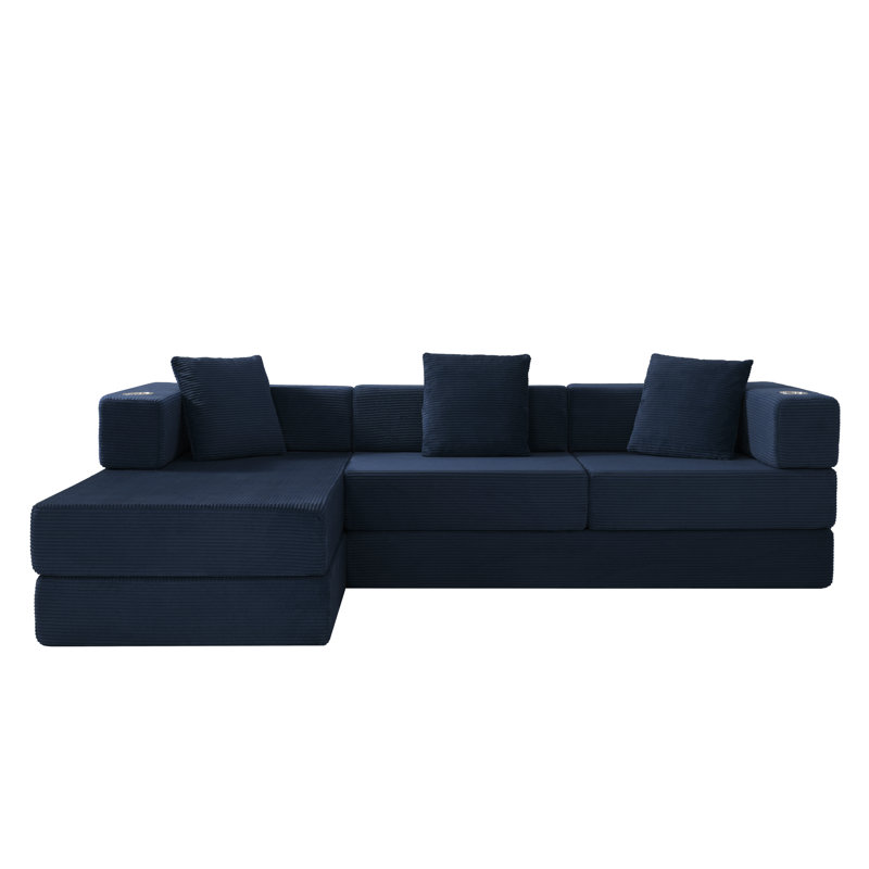 Canapé modulaire modulaire, canapé en velours côtelé en L de 108 po avec assise profonde, coussin nu désossé, canapé-lit modulaire à structure fixe pour le salon, sans assemblage requis (bleu)