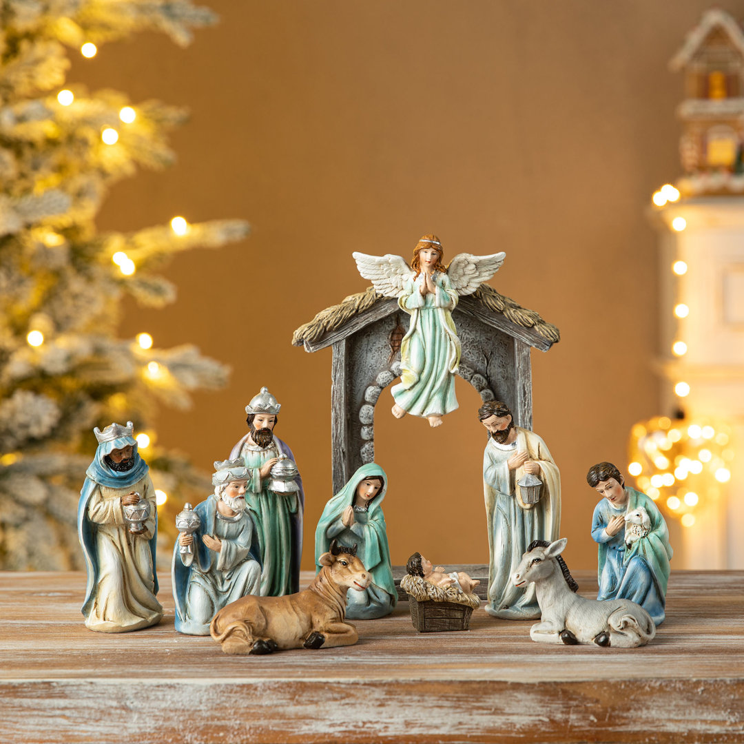 11 Piece Deluxe Blue Resin Nativity Figurine Set (Set of 11) The Holiday Aisle®