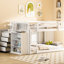 Lit superposé simple en bois massif blanc avec rangement pratique, 4 tiroirs et 3 tablettes - blanc, espace généreux-82035817-82035819