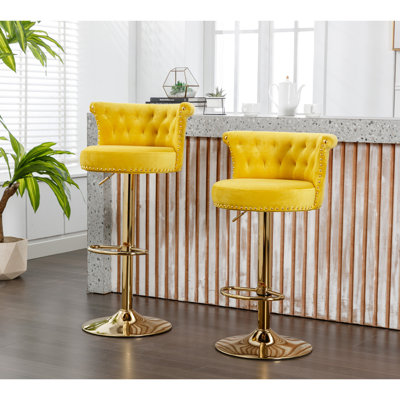United We Win Velvet 360 ° Rotating Bar Chair, Handmade Backrest with One Click Adjustable Height Bar Chair, Very Soft Pillow Kitchen Dining Chair, Modern Bar Chair on Kitchen Island, Cafe 2PC/SET