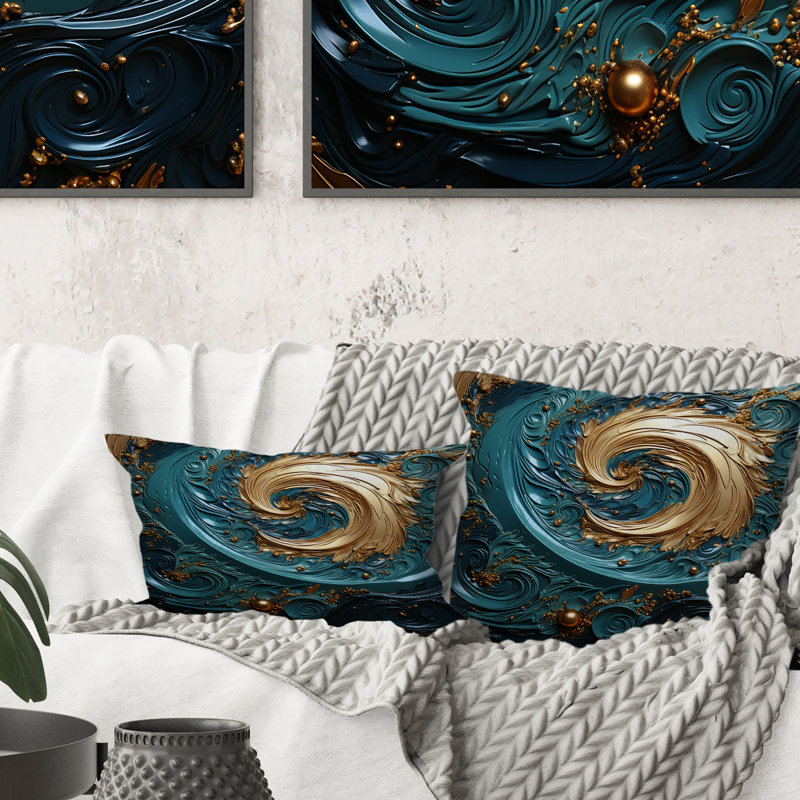 Coussin Teal Majestic Motion I - Abstract Spirals