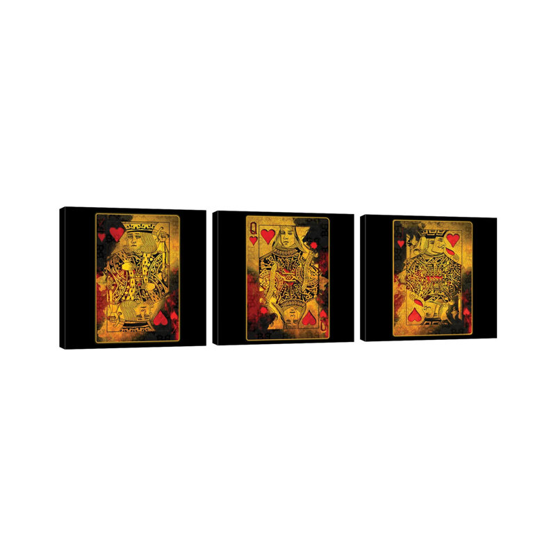 «Burning Hearts Face», ensemble de 3 reproductions d'art sur toile - ensemble de 3 toiles tendues