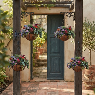 Paniers suspendus en métal de 30 cm (lot de 4), pots de fleurs suspendus en fil de fer avec doublure en fibre de coco naturelle, paniers pour plantes d'extérieur pour porche, terrasse, jardin et patio.