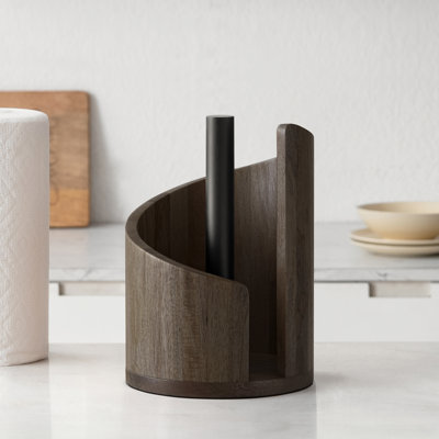 Wooden Paper Towel Holder with Space Design for Kitchen and Table Decor, Anti Skid Base, Eco Friendly Mango Wood & Metal Rod 