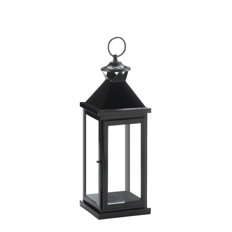 LANTERNE NOIRE BRILLANTE MÉDIUM, H 17,5 po x l 5,75 po x P 5,5 po
