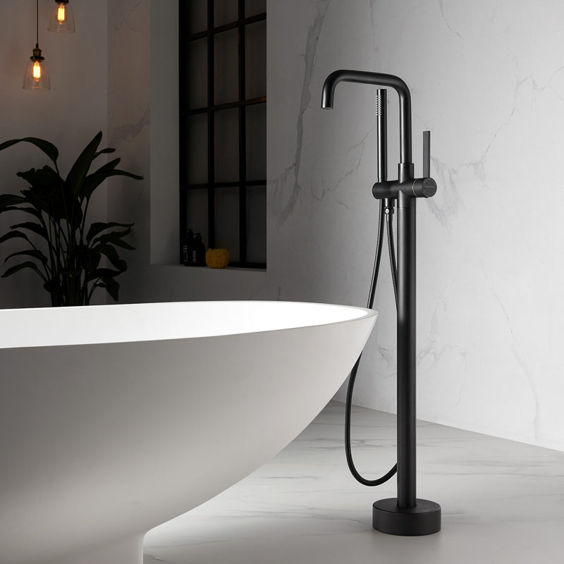 Delara 1 Handle Bathroom Freestanding Tub Filler with Diverter, Matt Black