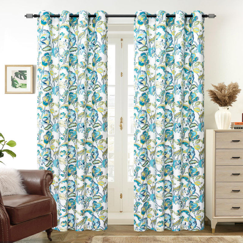 Zayas Room Darkening Curtain Pair, 52" W x 84" L, White Seafoam Gray