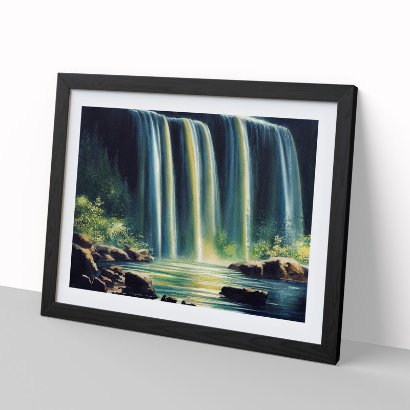 Impressive Waterfall - Single Picture Frame Painting, 46cm H x 64cm W x 2cm D, Black