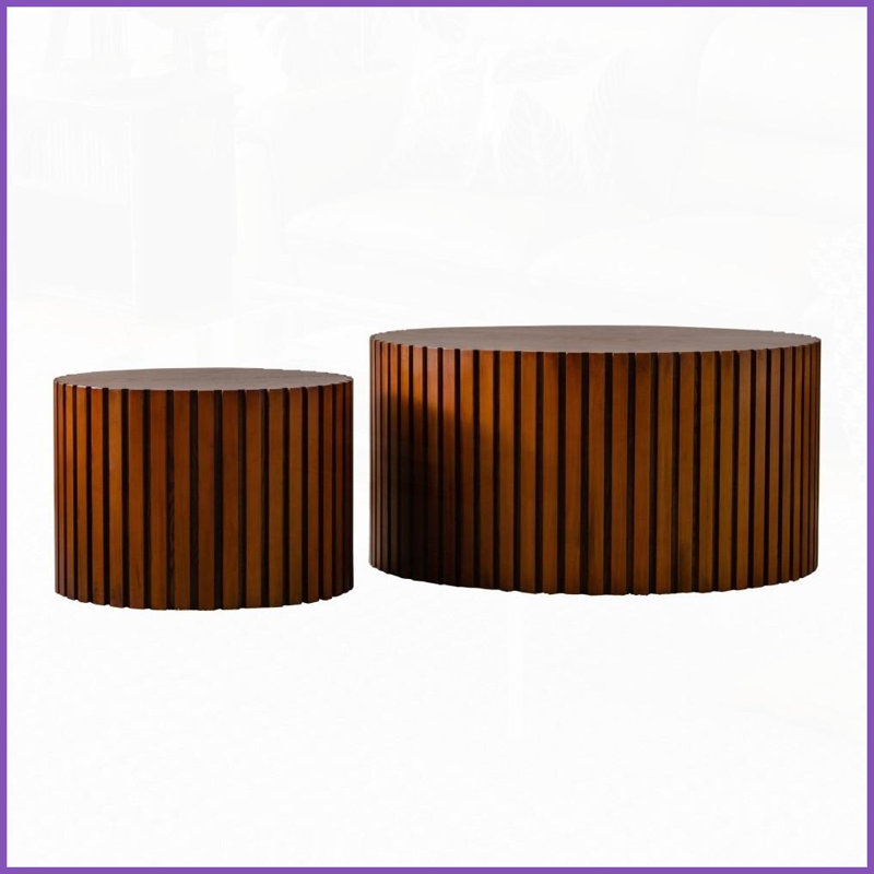 Table basse ronde en bois pour petits espaces - Soulagement fabriqué à la main, aucun assemblage requis