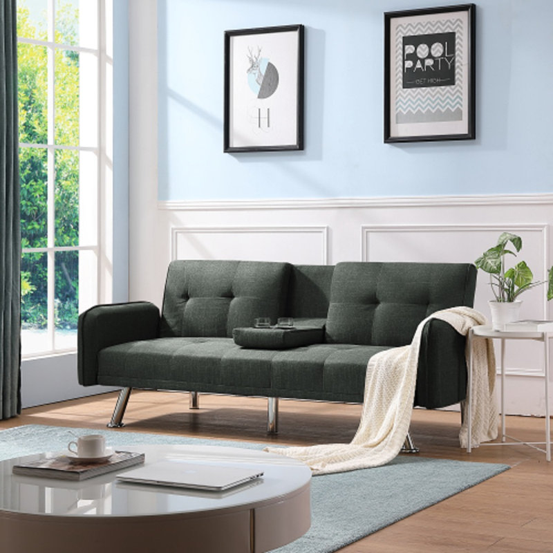Canapé convertible à dossier double de 74,8 po de largeur deimantas, Polyester gris foncé