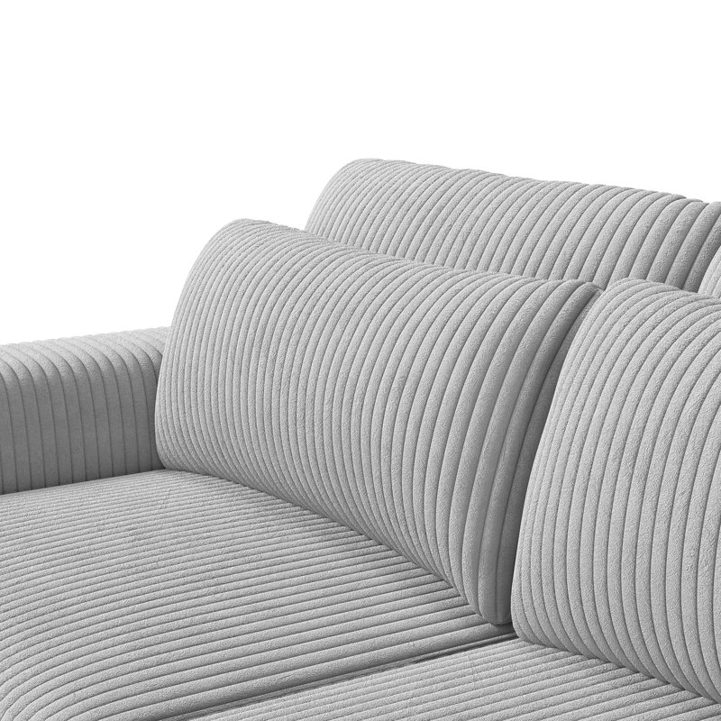 Upholstery Sofa With Lumbar Pillows, Corduroy Sofa Collection, Gray, 3