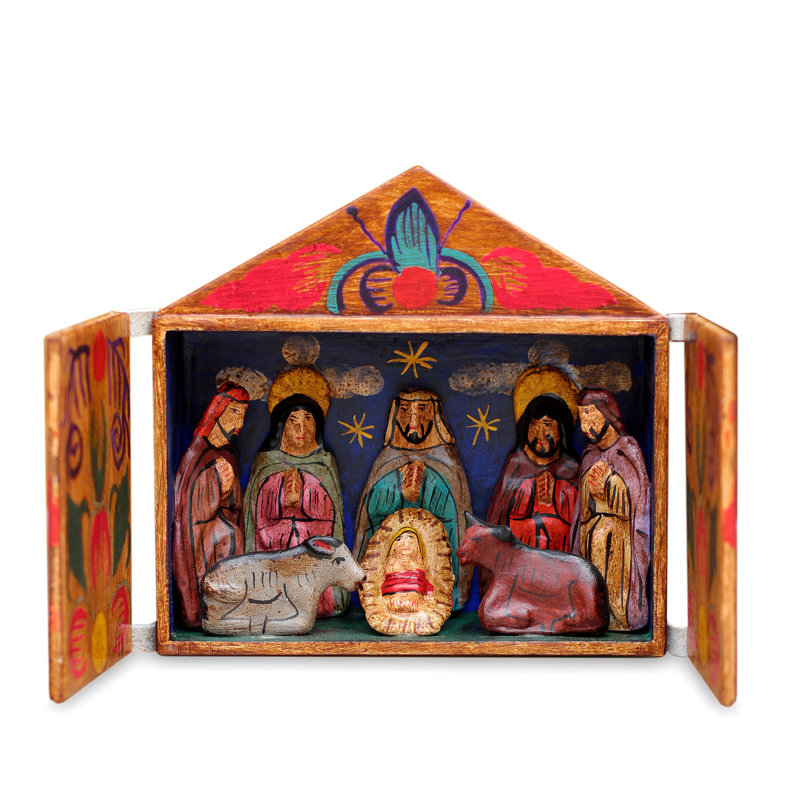 Sculpture en bois retablo crèche scene Izabelle
