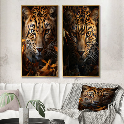 Leopard Golden Stalker Portrait Gaze - ensemble de 2 reproductions d'art sur toile léopard