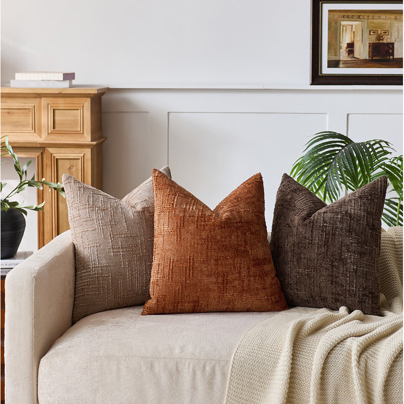 Housses de coussin en chenille texturée, Orange, Carré 20 po