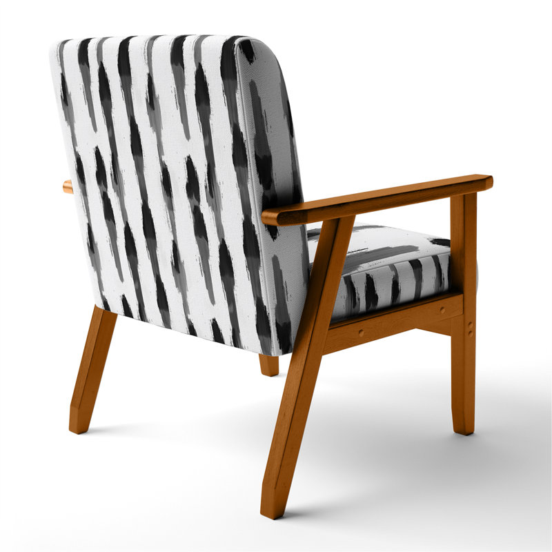 Chaise moderne rembourrée avec accoudoirs Minimal Ikat, Accoudoirs carrés bruns