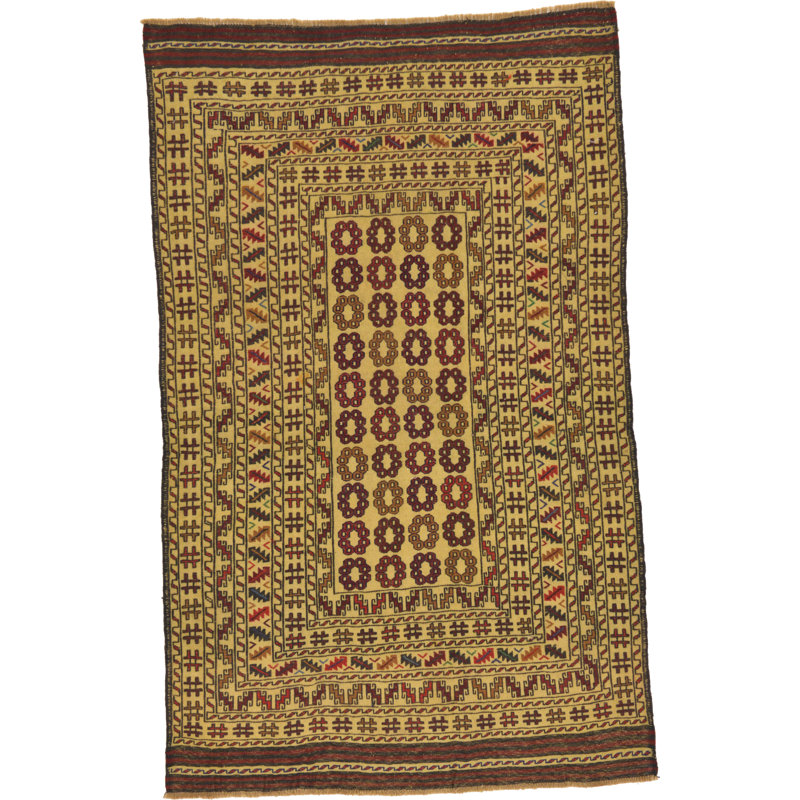 Tapis beige en laine 4 pi x 6 pi 4 po one-of-kind à la main noué la Warminster