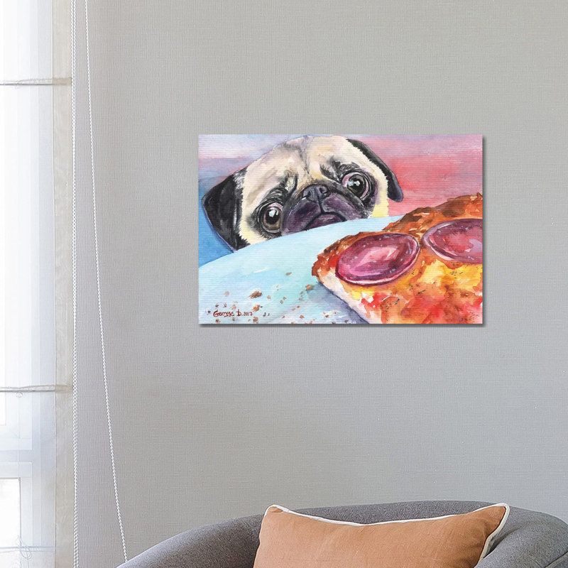 Pug And Pizza I by George Dyachenko - Wrapped Canvas Print, 66.04 cm H x 45.72 cm W x 3.175 cm D