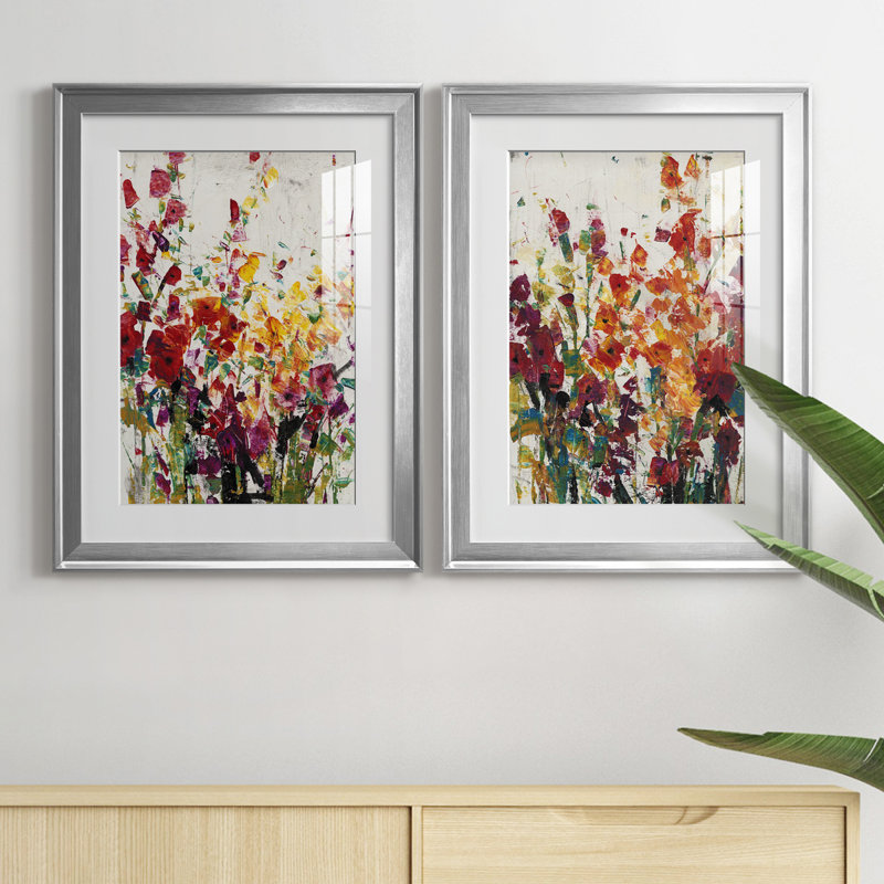 «Wildflowers Blooming I», reproduction encadrée de qualité supérieure - prête à être accrochée, Cadre argenté