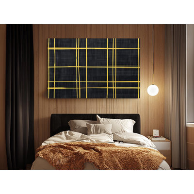 Motif en tissu avec des lignes jaunes sur toile de haute qualité - décoration murale fabriquée à la main - art élégant - cadeau - décoration murale