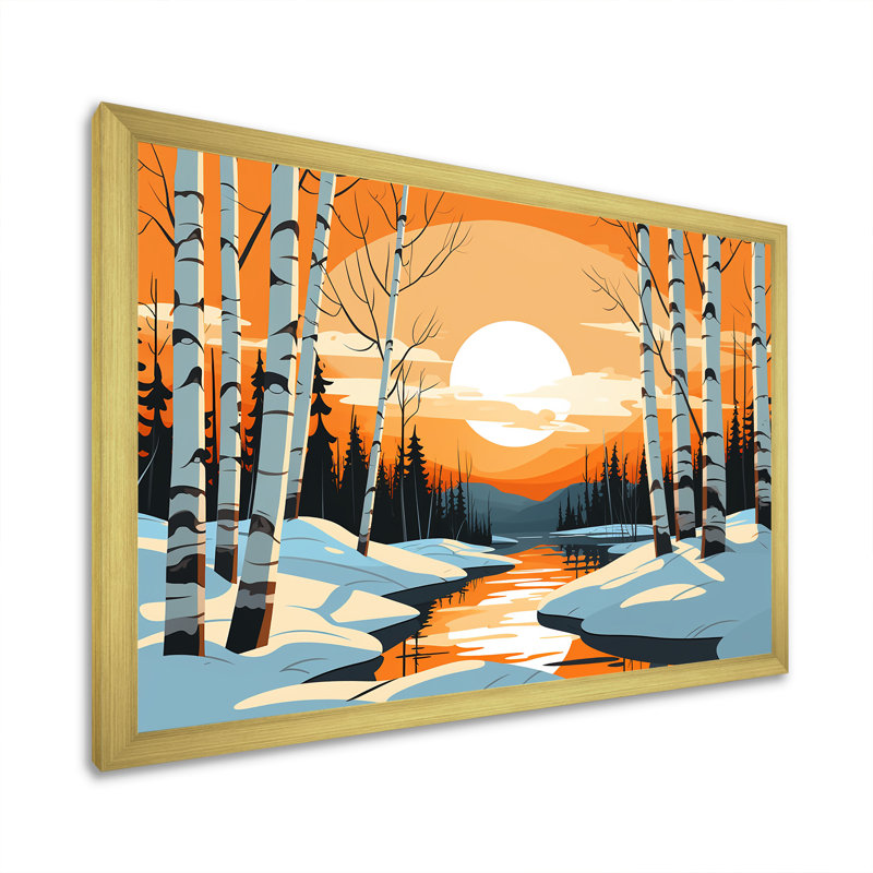 Paysage d'hiver Bolt - Paysage d'hiver, Cadre doré à coins fermés, H 24 po x l 32 po x P 1 po
