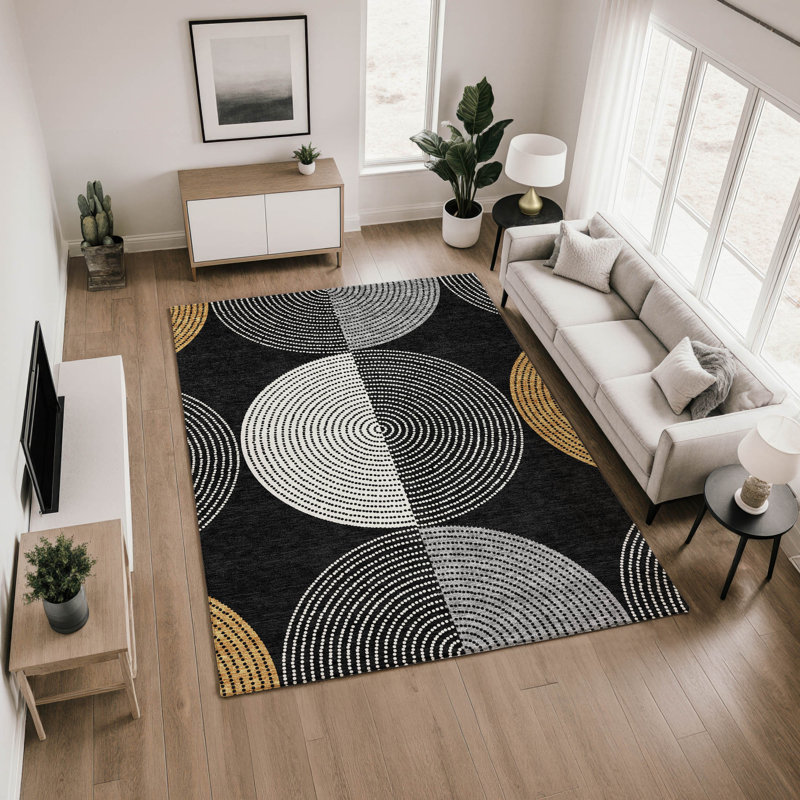 Premium Machine Washable Mayfield AMF2281 Geometric Rug, 10' x 14', Black