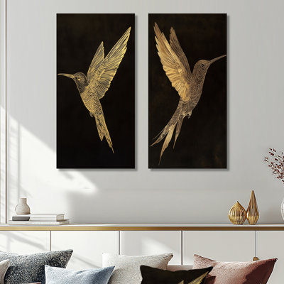 Mystical Hummingbird Gold Ink - ensemble de 2 impressions murales en métal oiseaux