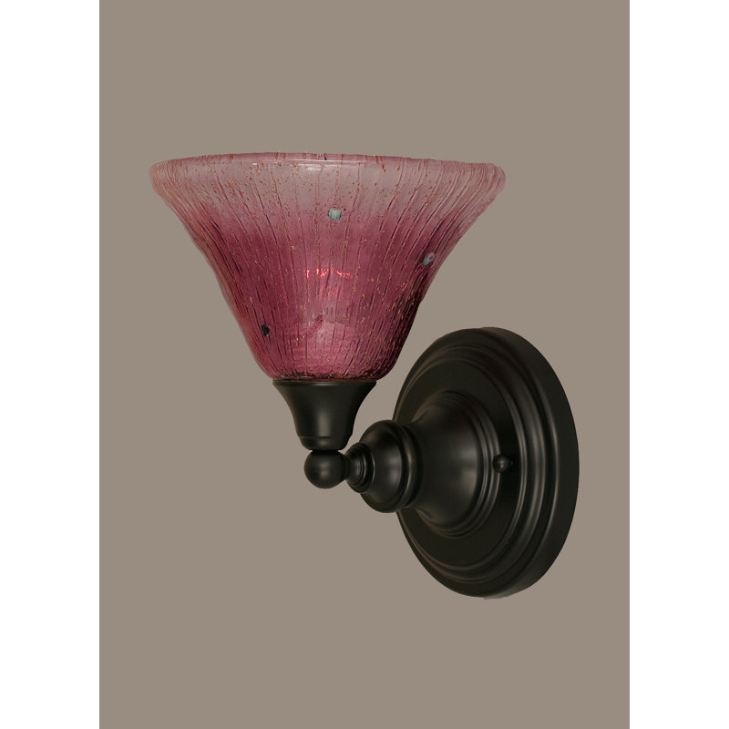 Wall Sconce Shown With 5.5" Fluted Crystal Glass, Raspberry, 9.25" H x 7" W x 7.75" D