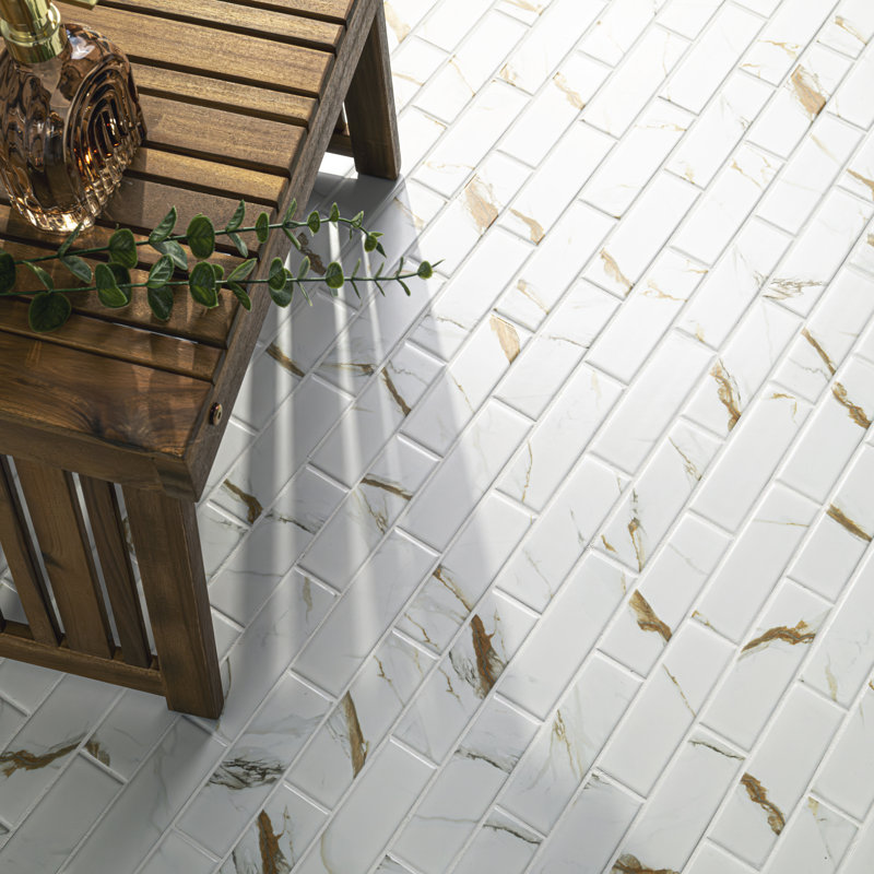 Carreau de mosaïque de plancher et de mur en porcelaine mate Calacatta Gold Subway 12 po x 12 po