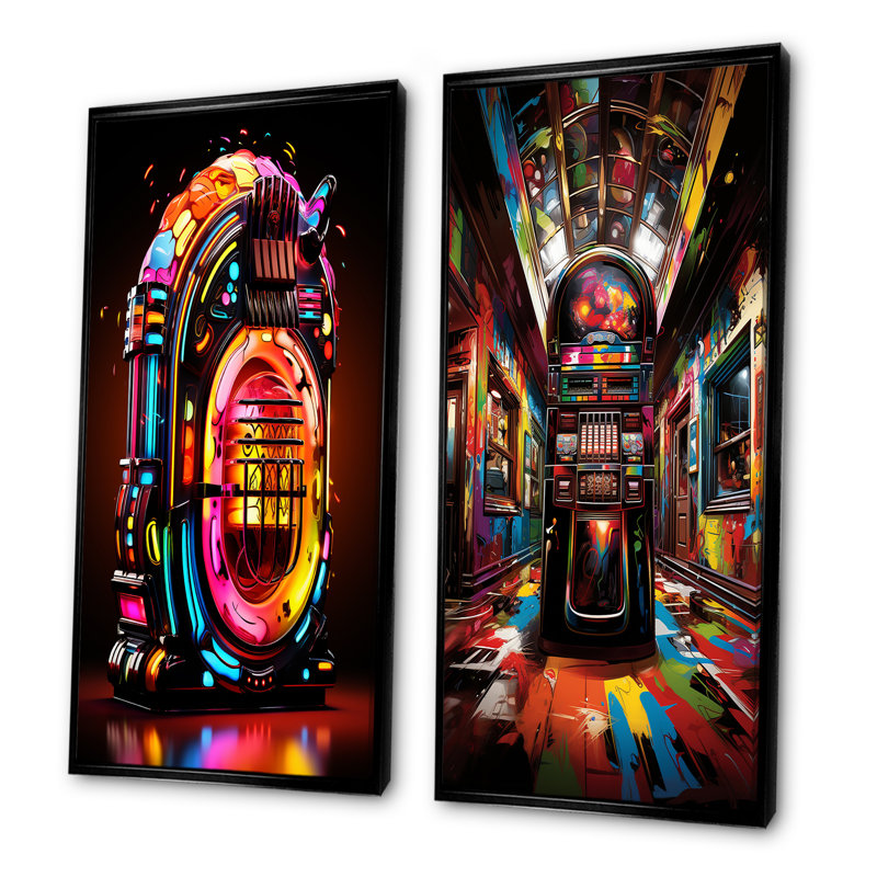 Ensemble de salon Jukebox Machine Neon Grooves I - Jukeboxes, Cadre flottant noir, H 40 po x l 41 po