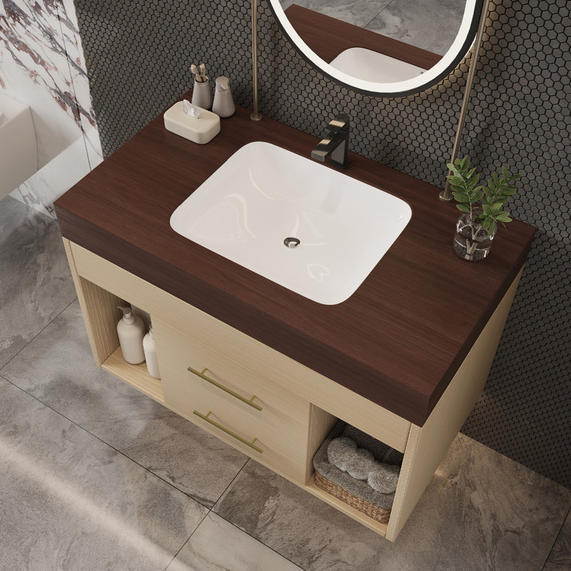 Meuble-lavabo flottant Modern, Wood, Walnut