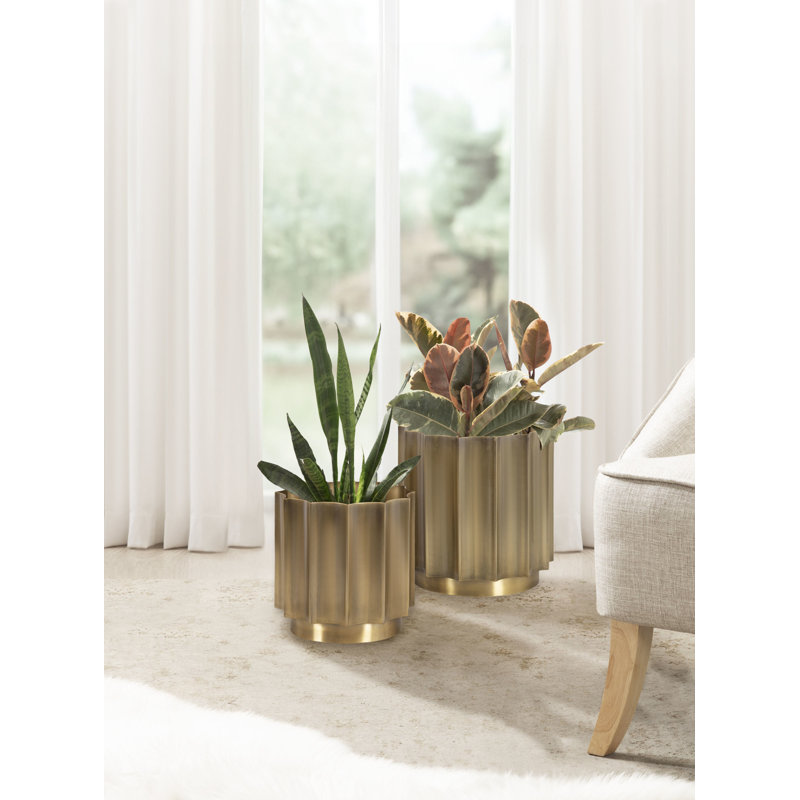 Ensemble de deux pots de fleurs d'extérieur en métal, Or