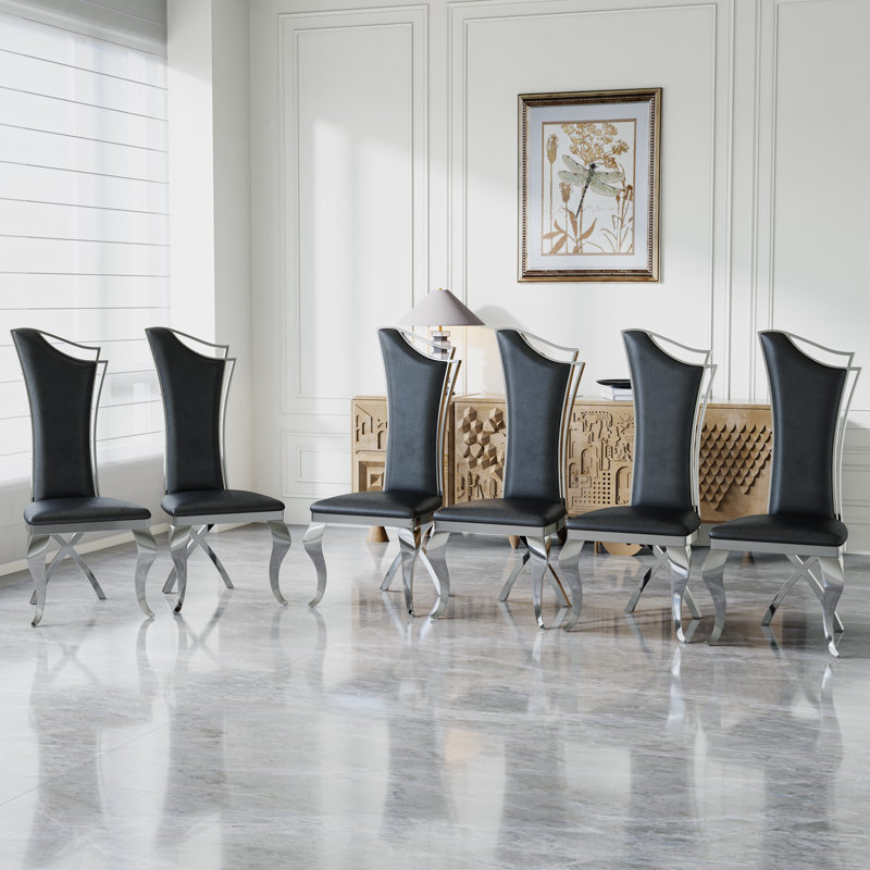 Chaise d'appoint à dossier solide, 6, Noir, Argent