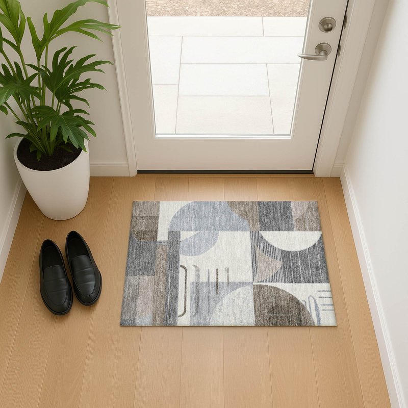 Tapis géométrique de qualité supérieure lavable à la machine Mehara AMF1694, Rectangle 1 pi 8 po x 2 pi 6 po