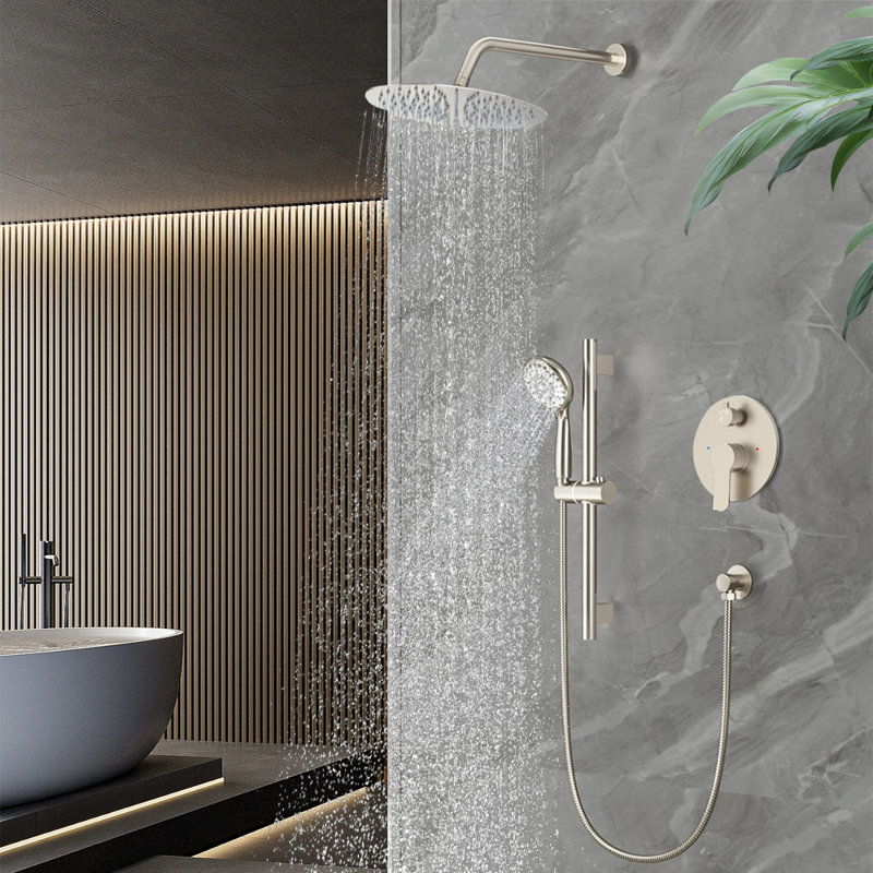 12 Inch Rain Shower Head And Handheld 6-Spray Combo Set With Slide Bar, Brushed Nickel