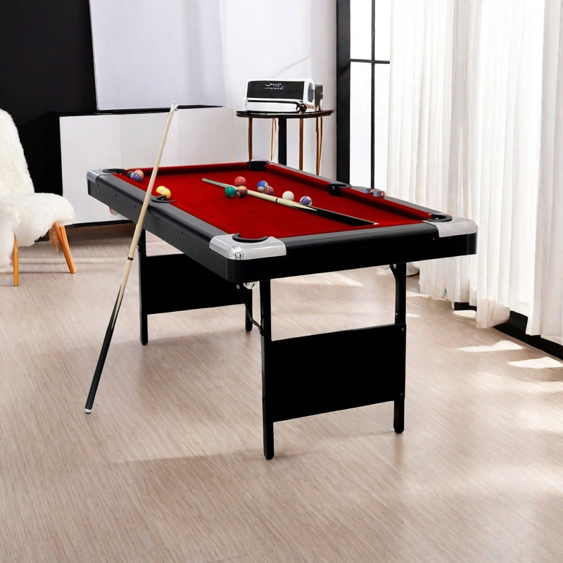 Foldable Pool Table, Pool Table, Billiard Table, Pool Table Set Includes Balls, Cues, Chalks And Brush, Red