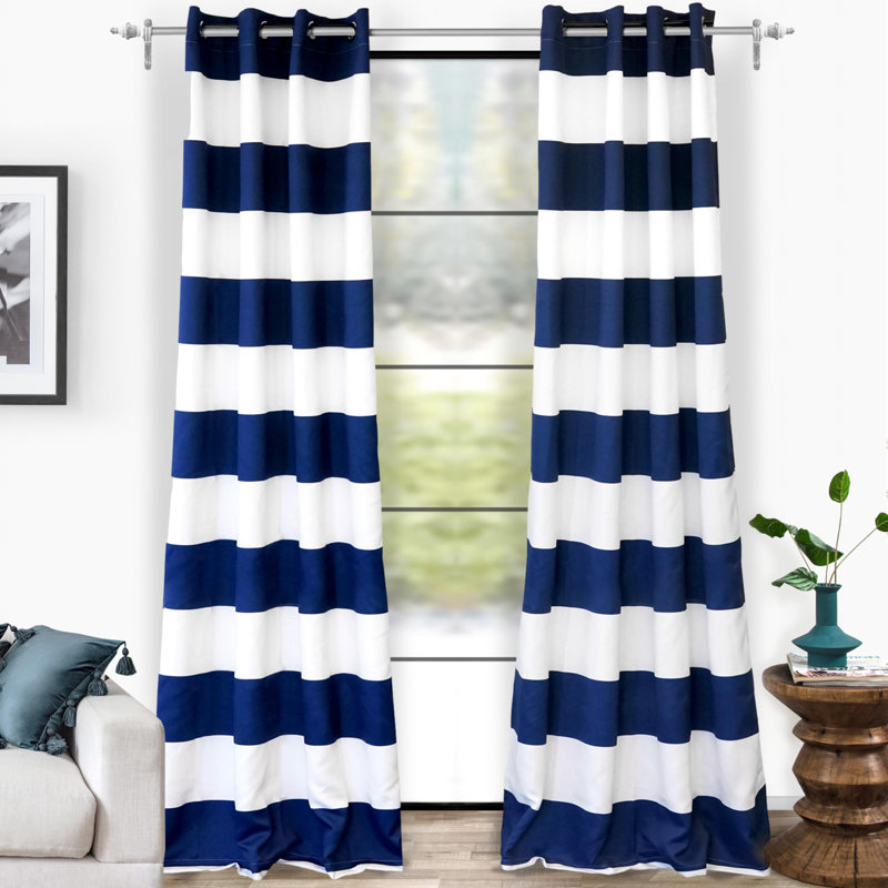 Eastcote Striped Room Darkening Grommet Curtains, Navy, 42" W x 63" L