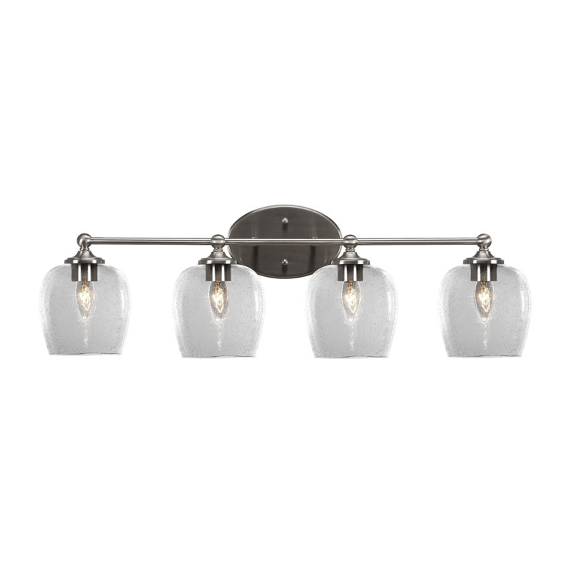 Aitkens 4 Light Bath Bar Shown In Brushed Nickel Finish With 6" Clear Bubble Glass